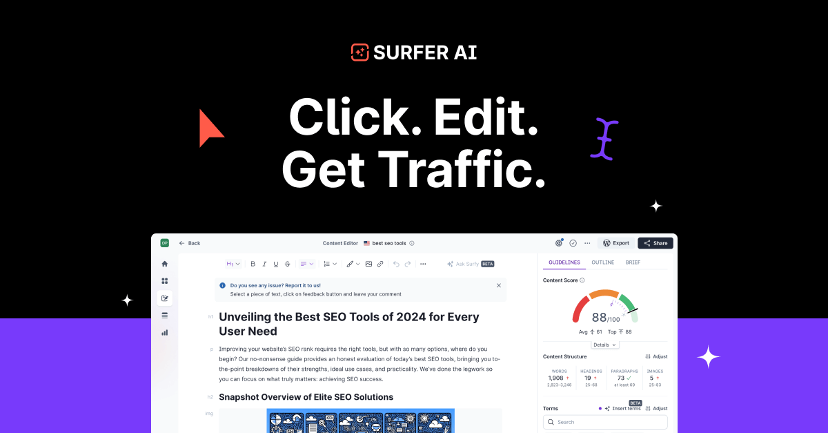Surfer AI — Click. Edit. Get Traffic.